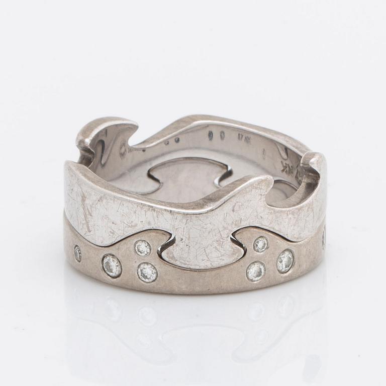 Georg Jensen ring 2 parts 18K whitegold "Fusion" with brilliant-cut diamonds approx 0,15 ct.