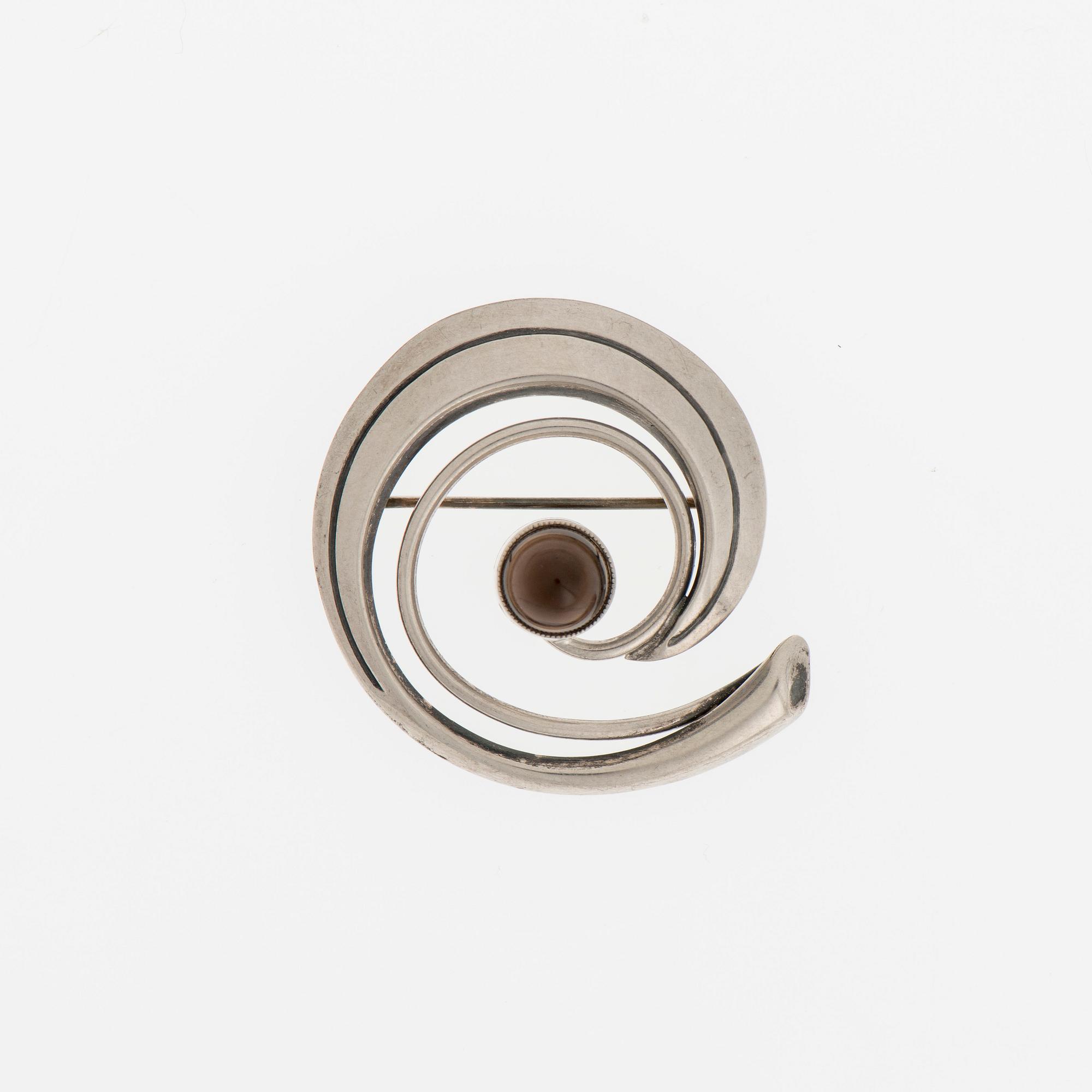 BROSCH, Granit & Co, Helsingfors 1964, silver, cabochonslipad rökkvarts.