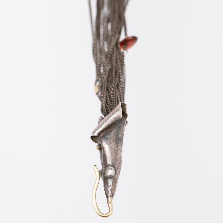 Necklace, oxidised silver and gold plating with amber stones, Ghita Ring, Denmark.
