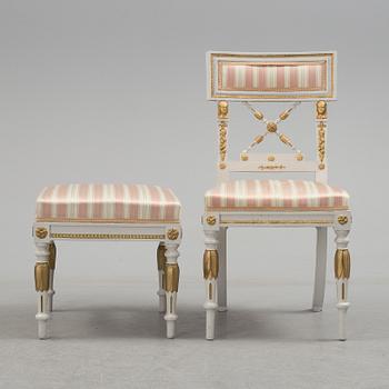 A set of two armchairs, a sofa, a stool and a chair. Early 20th century.