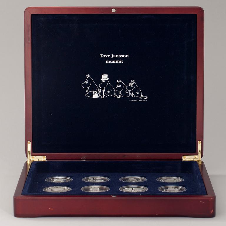MINNESMYNT, 12 st, "Mumin", 925 silver, 2004-2005. Tot. vikt ca 320 g.