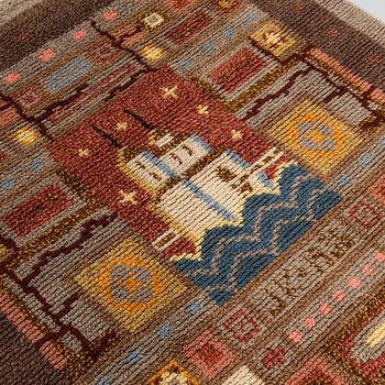 Pia Katerma, ryijy, Kajaanin kaupunginvaakuna. Päivätty 1936. Noin 196x130 cm.