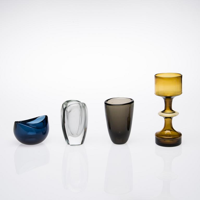 KONSTGLAS, 4 st, Kaj Franck, signerade, Nuutajärvi Notsjö, 1950-60-tal.