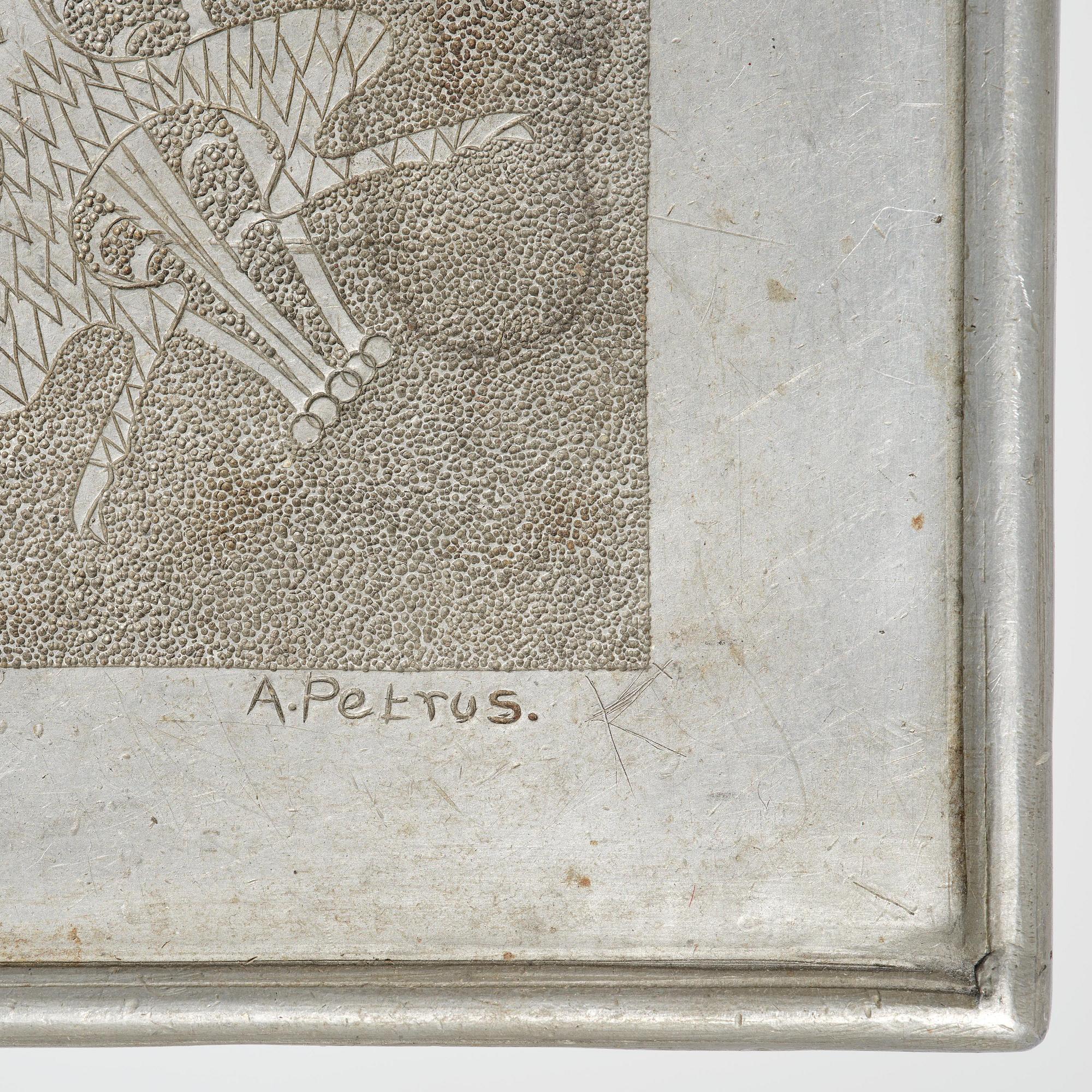 Anna Petrus, a pewter top tray table on a base by Uno Åhrén, executed in her studio, Stockholm, ca 1922-25.