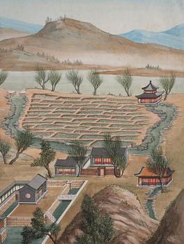 A group of five Chinese gouache paintings, Qing dynasty, late 18th century, by anonymous artist.