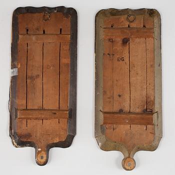 SPEGELLAMPETTER, för ett ljus, ett par, av Erhart Göbel (mästare i Stockholm 1744-64).