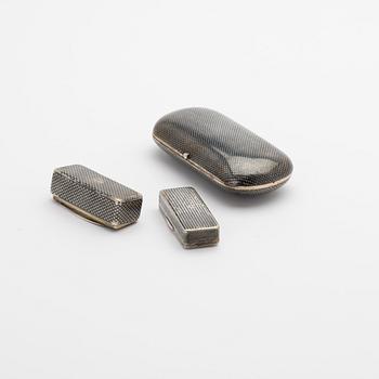 Dosor, tre stycken, silver, Ryssland, 1800-tal.