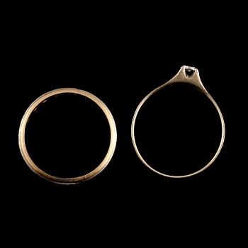 RINGAR, 2 st, 18k guld och vitguld med briljant och åttkantslipade diamanter. Total vikt 5 g.