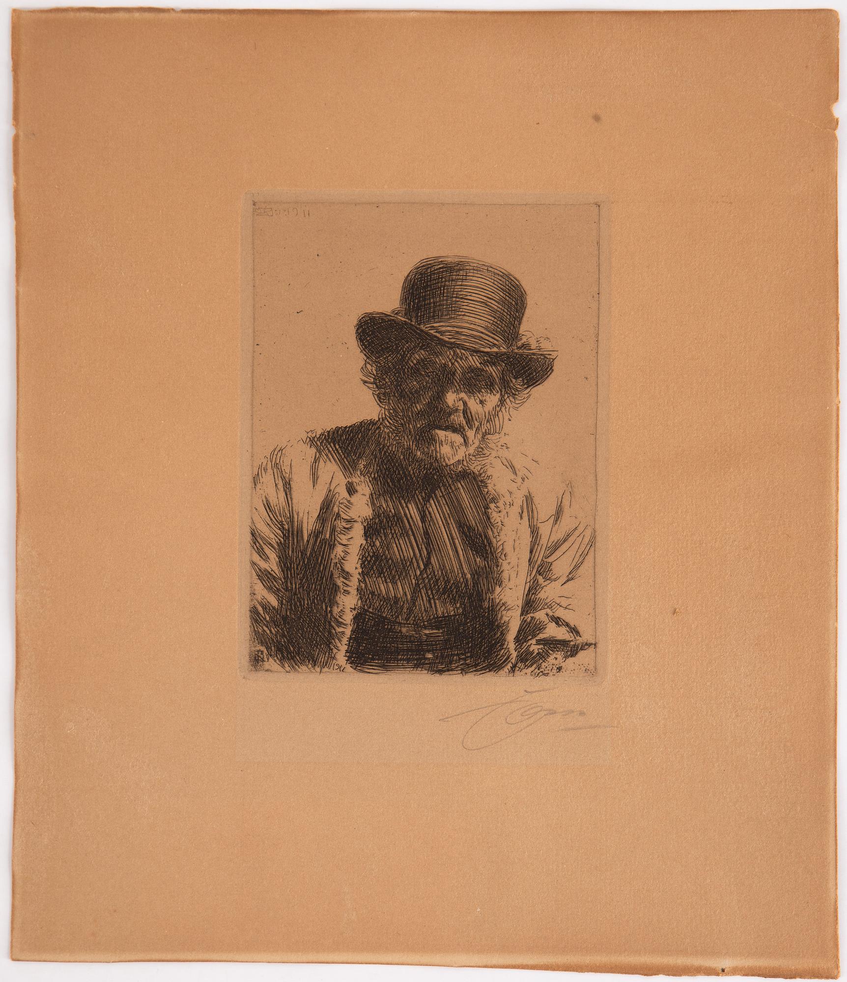 Anders Zorn, etsning, 1911, signerad med blyerts.