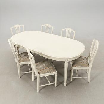 Dining set, 7 pieces, Gustavian style, mid-20th century.