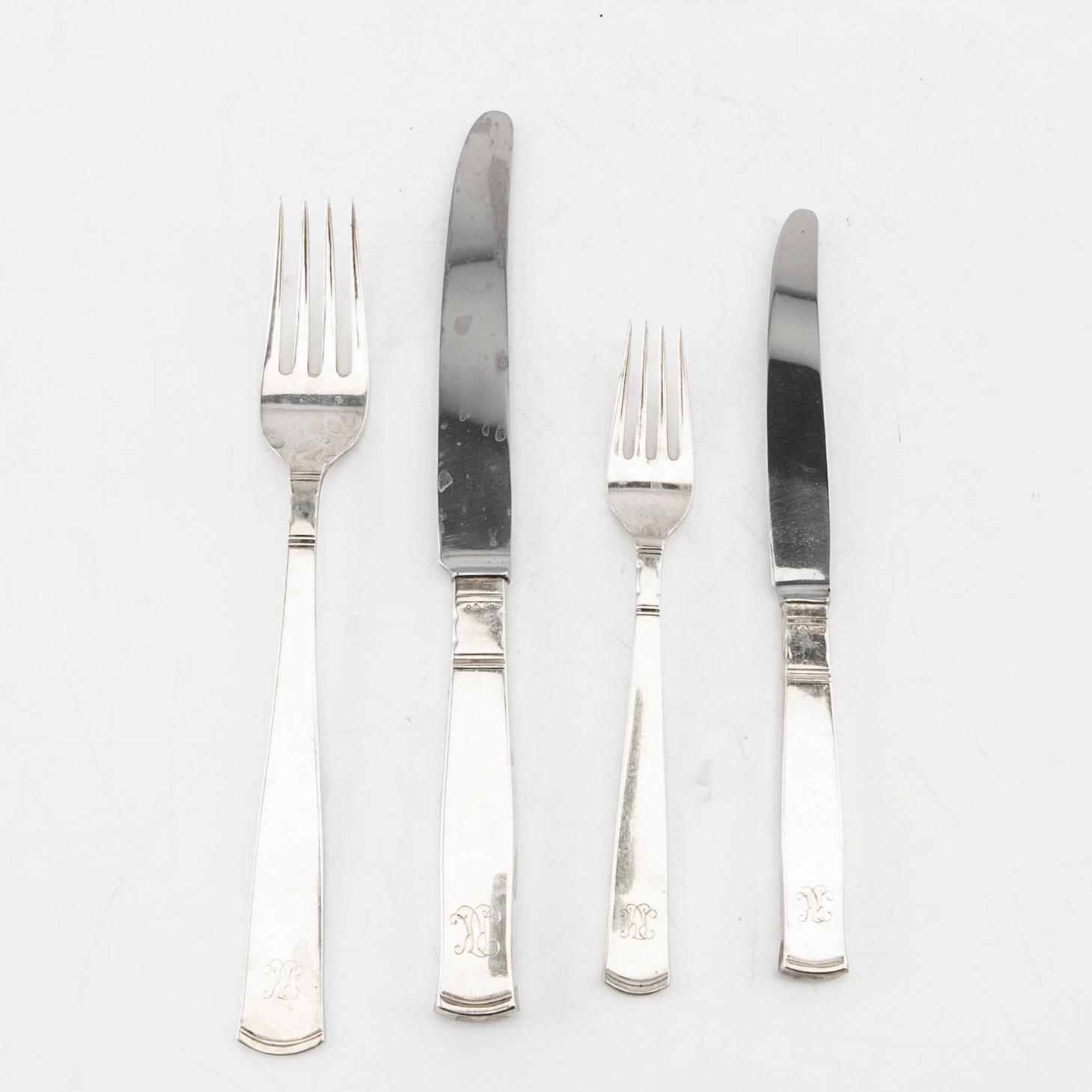 Jacob Ängman, cutlery 47 pcs, "Rosenholm" silver, Stockholm 1950s.