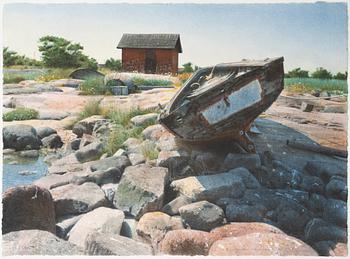 Stanislaw Zoladz, A solitary boat by the shore.