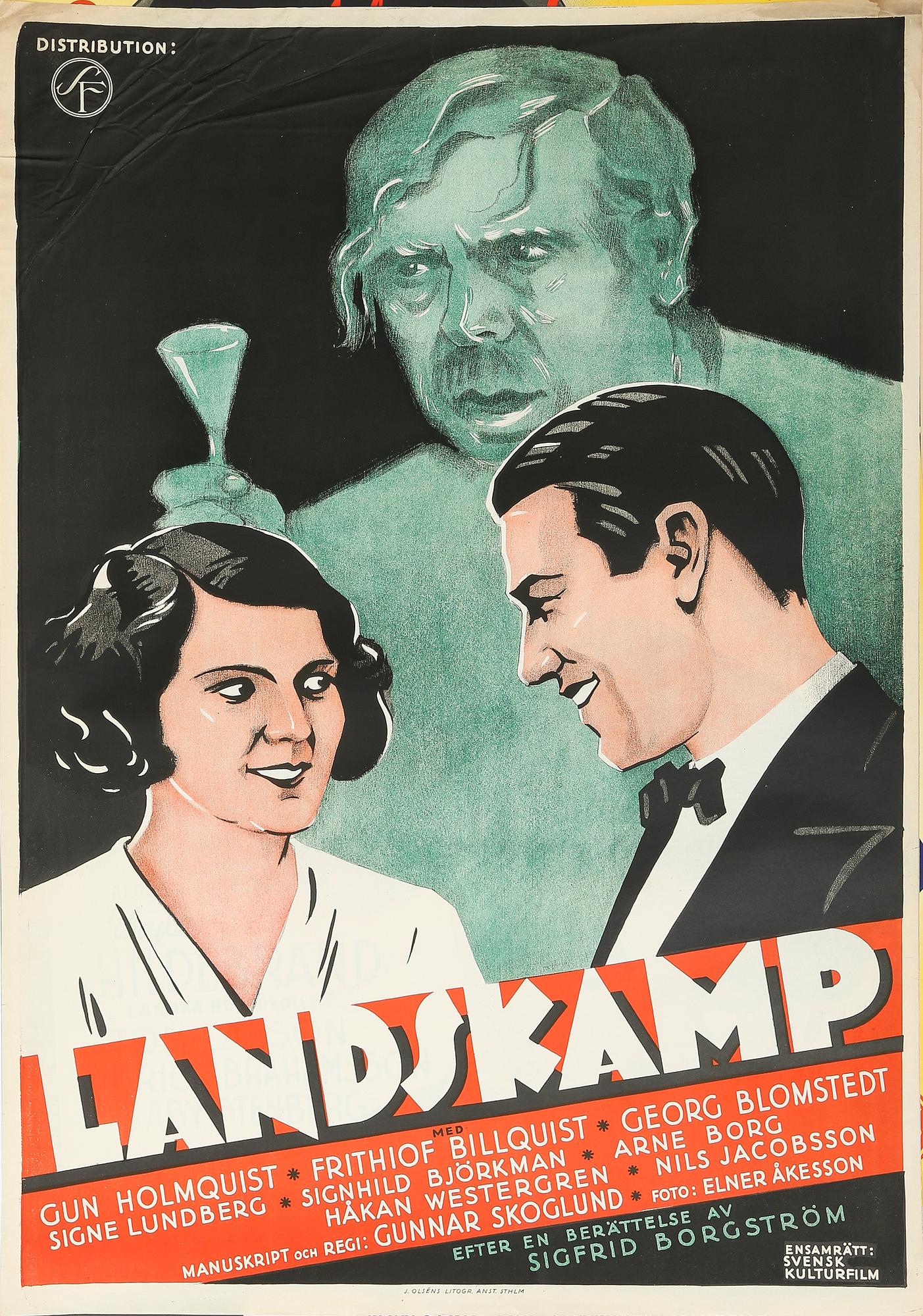FILMAFFISCH, litografiskt tryck, "Landskamp", 1932.