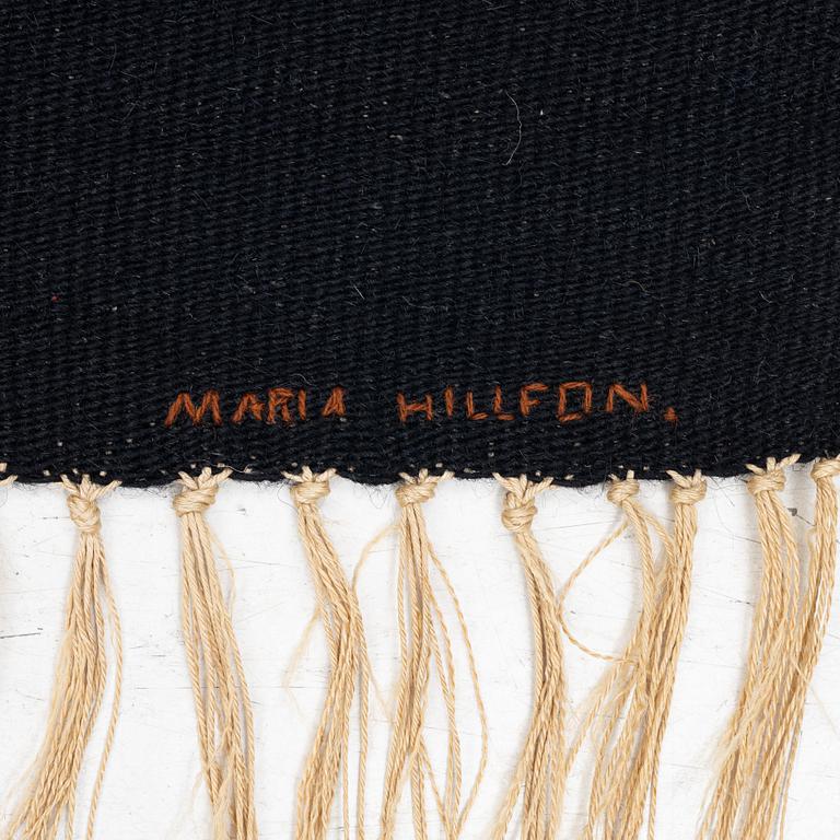 Maria Hillfon, a tapestry, signed Maria Hillfon, approx. 114 x 114 cm.