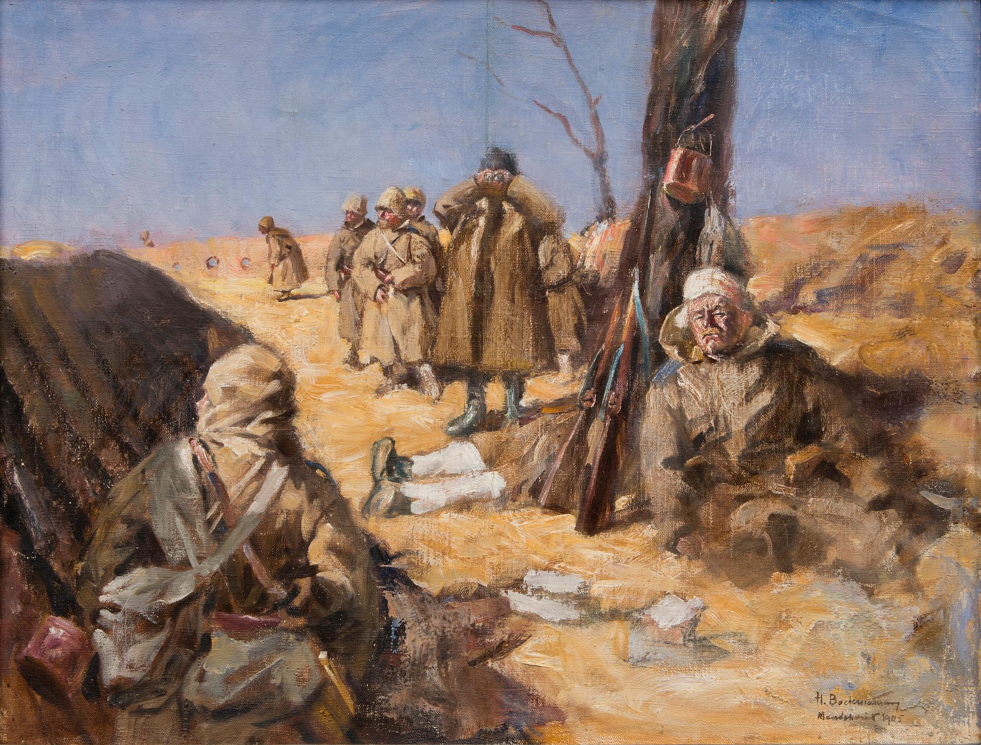 HUGO BACKMANSSON, öljy kankalle, signeerattu ja päivätty  Manchuriet 1905.