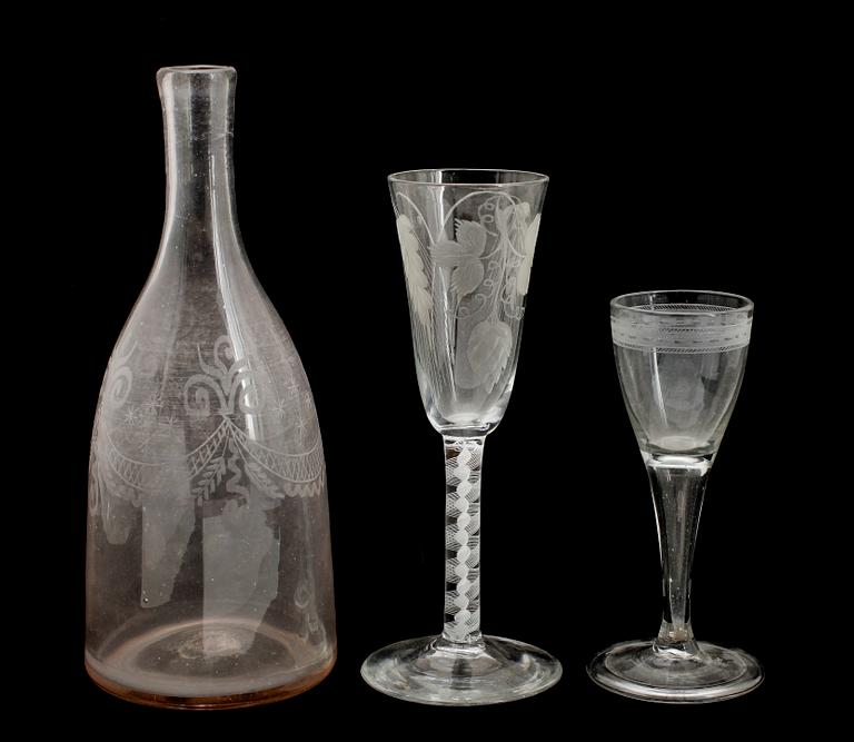 KARAFF SAMT 2 VINGLAS, 1800-talets första hälft.