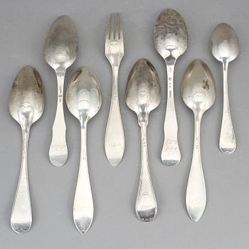 PARTI BESTICK, 8 st, silver. Bl.a. O. Hagrelius 1808. Tot vikt ca 435 g.