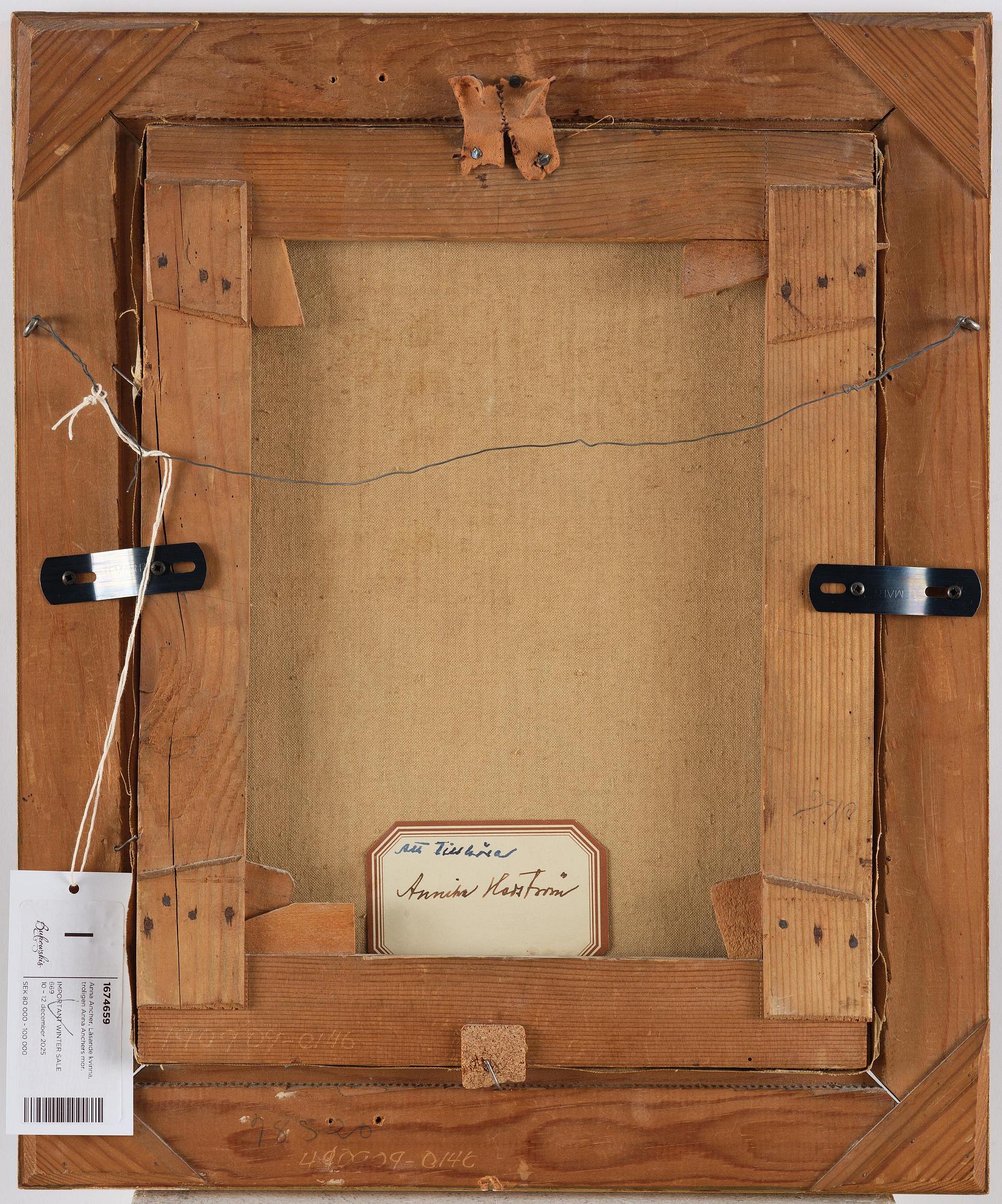 Anna Ancher, Interior of the blue room with the artist's mother Ane Brøndum reading.