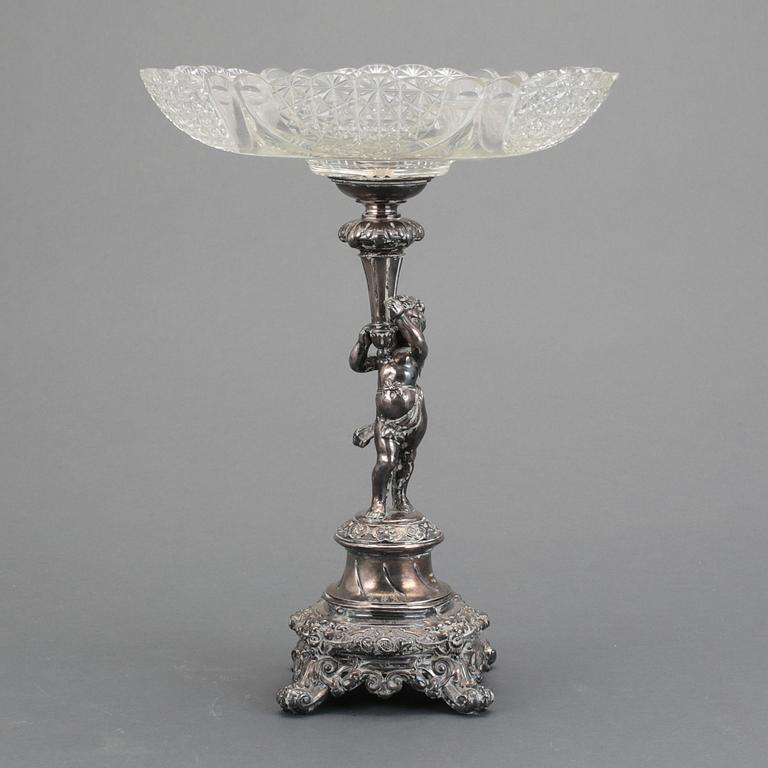 UPPSATSSKÅL, silver och glas, Finland 1890. Vikt ca 1700 g.