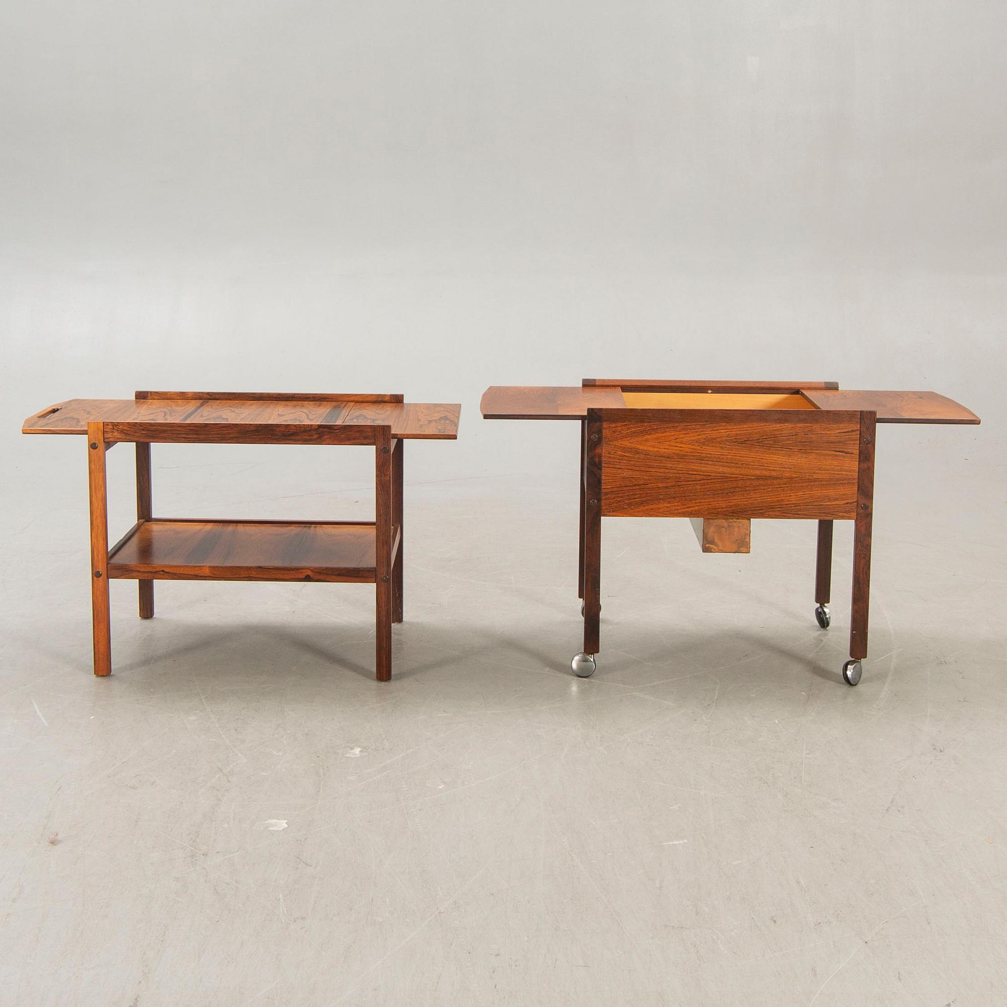 Bar trolley and side table, Jakaranda, Erik Gustavsson's Furniture Factory, 1960s.