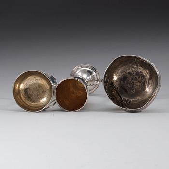 A set of three Chinese Export Silver chalices, by Chicheong, and Sing Fat, Canton, early 20th Century.