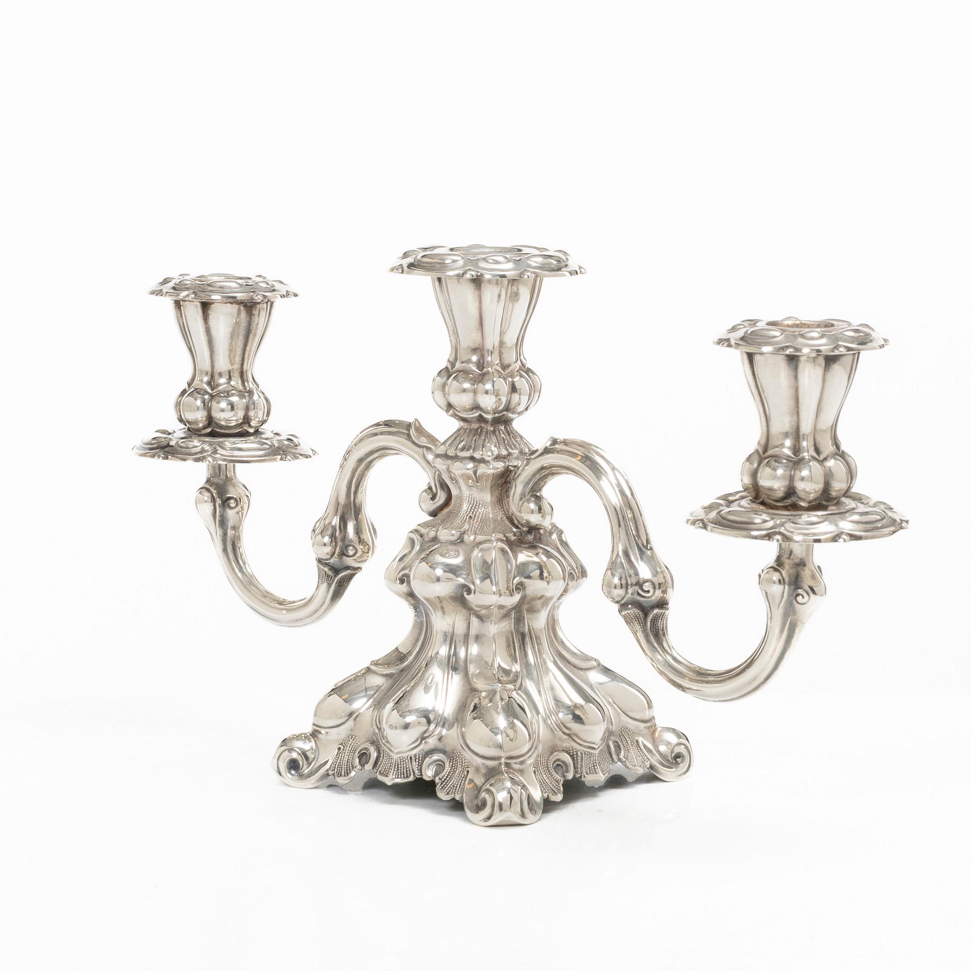 Kandelaber, silver, barockstil, Norge, 1900-tal, svensk importstämpel.