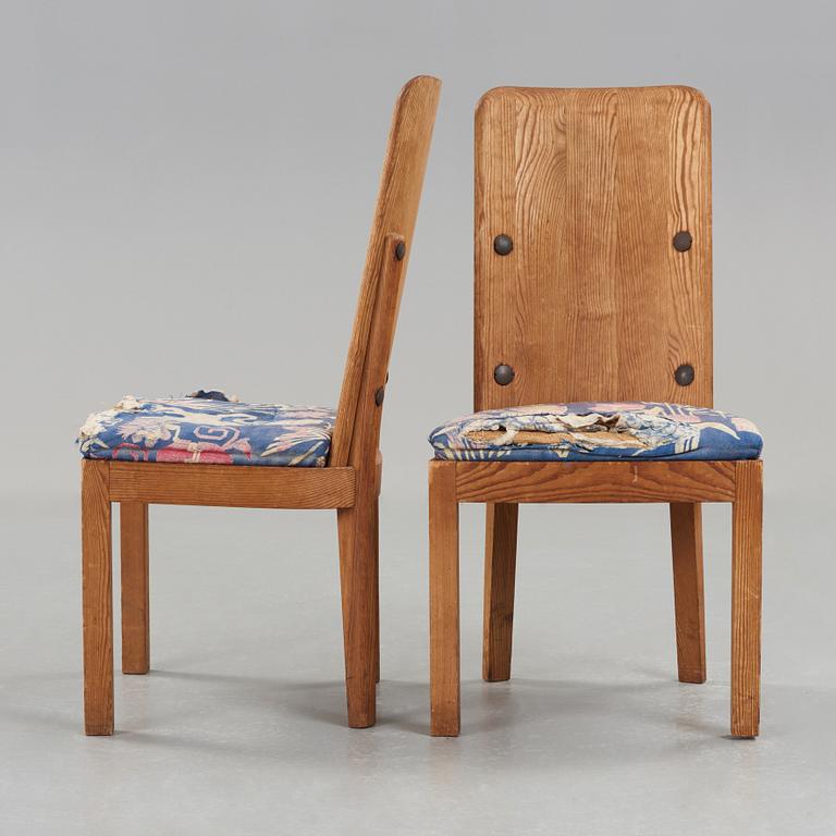 Axel Einar Hjorth, A pair of Axel Einar Hjorth 'Lovö' stained pine chairs, Nordiska Kompaniet, Sweden 1930's.