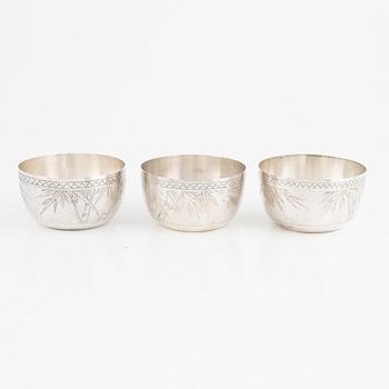 A set of three Chinese silver bowls, 20th century.