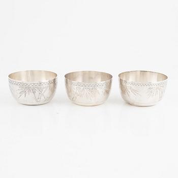 A set of three Chinese silver bowls, 20th century.