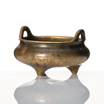 A tripod bronze censer, 17/18th Century with Xuande mark.