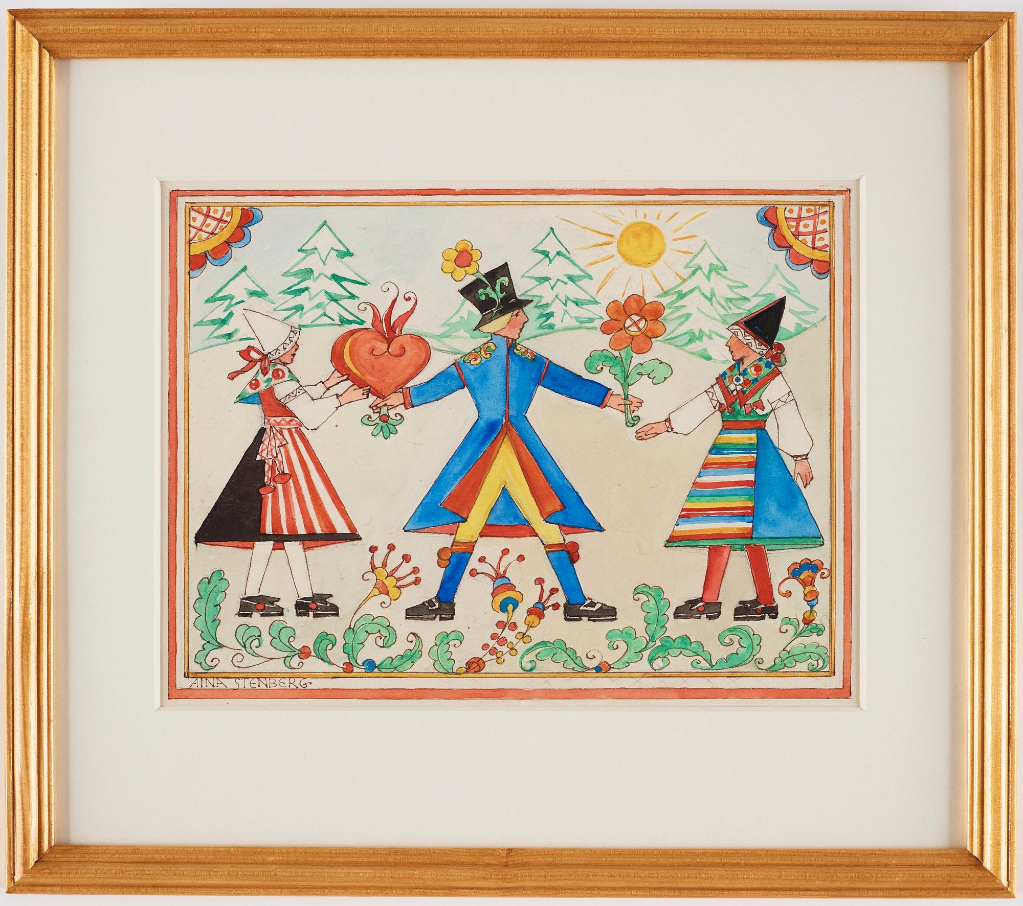 Aina Stenberg-Masolle, Swedish folk art scene from Dalarna.