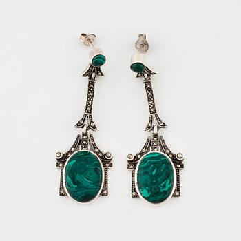 A pair of marchasite and malachite imitation earrings.