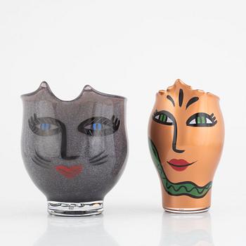 Ulrica Hydman-Vallien, two 'Open Mind' vases, Kosta Boda.