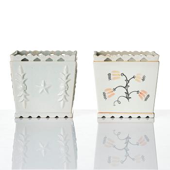 Wilhelm Kåge, two creamware flower pots, Gustavsberg 1920s.