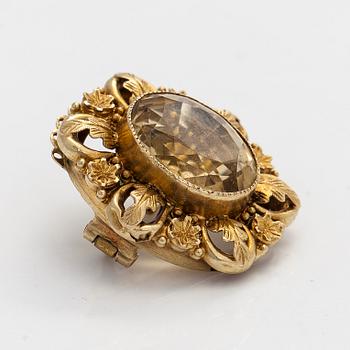 Rintakoru, viistehiottu sitriini, 18K kultaa, 1800-luvun puoliväli.