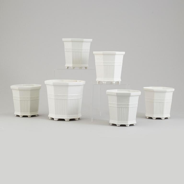 PRINS EUGEN, six porcelain 'Waldemarsudde' flower pots, Gustavsberg.