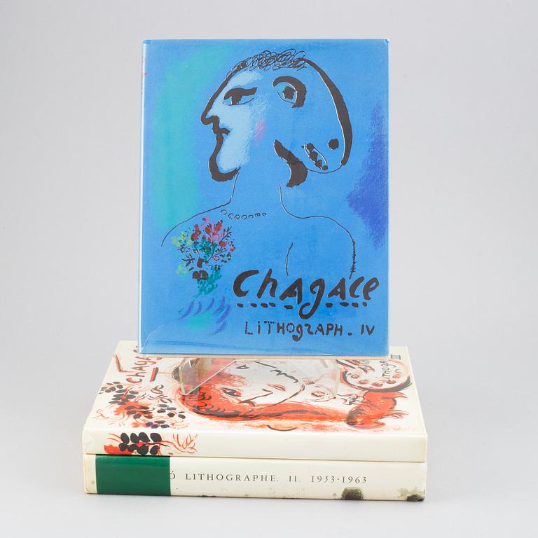 Three artbooks, Marc Chagall lithograph III-IV and Miro Lithograph II, published by André Sauret/Maeght.