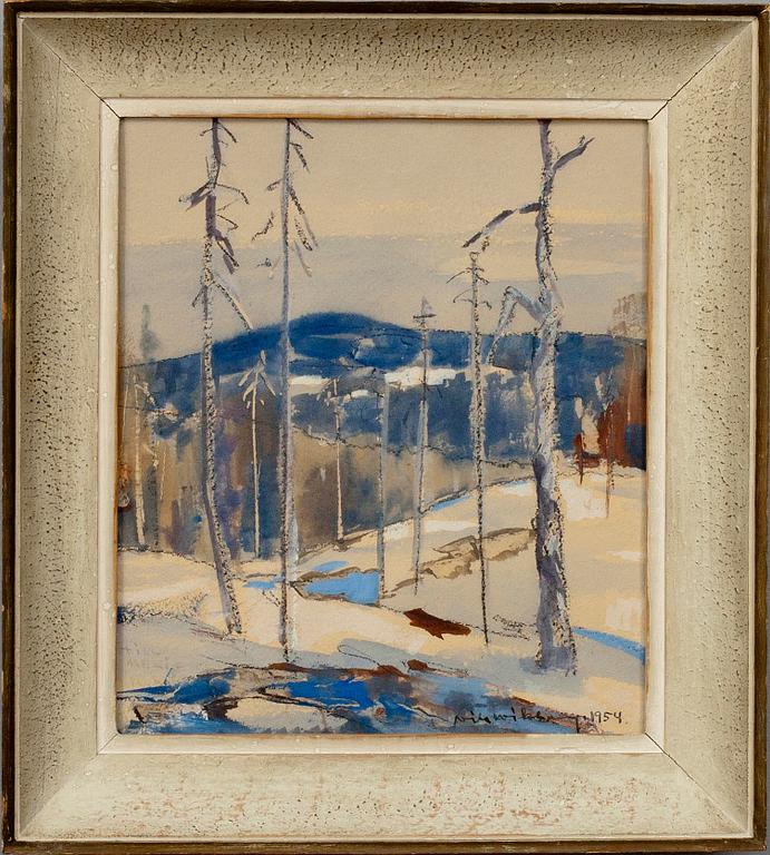 NILS WIKBERG, vesiväri, signeerattu ja päivätty 1954.