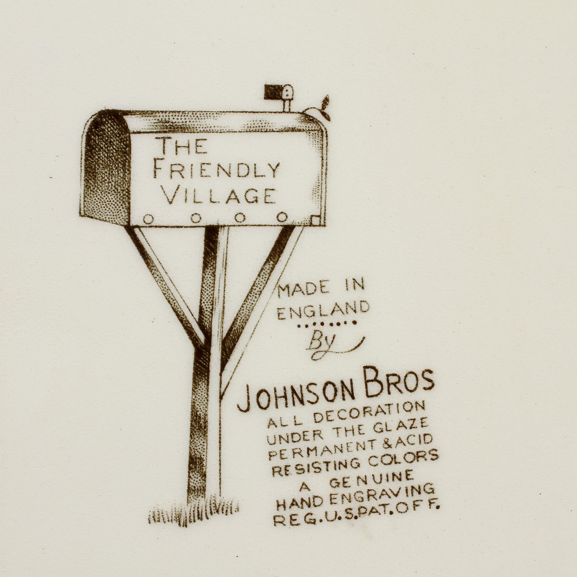 SERVISDELAR, 49 st, flintgods, "The friendly village", Johnson Brothers, England, 1900-talets andra hälft.