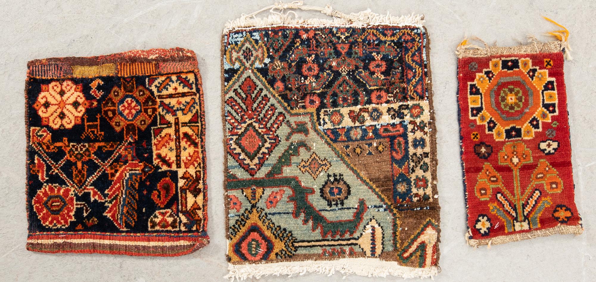 Mattor Wagireh (Provmatta)  3 st Kurdistan, Kashgai (Chanteh) ca38x33 cm, 30x28 cm och 29x17 cm.