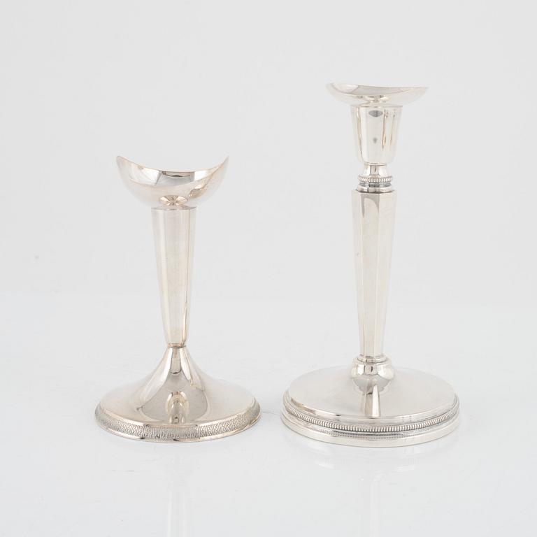 Candlesticks, silver, two pairs and two odd ones, MGAB, GAB, and Ceson Guldvaru Ab, Sweden, 1957-1981.