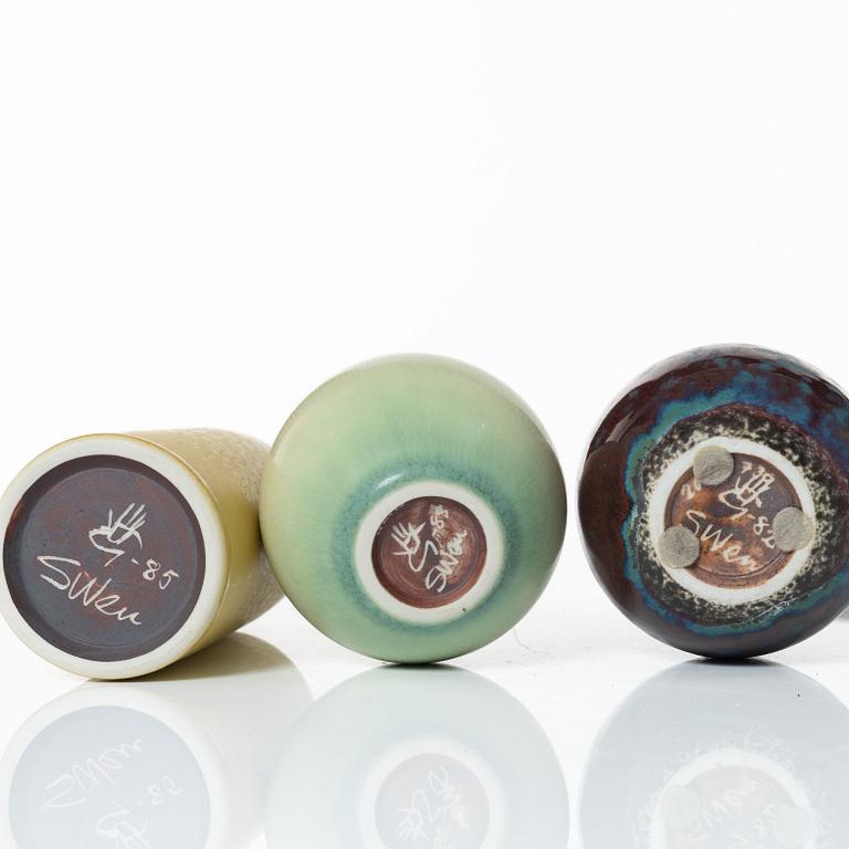 Sven Wejsfelt, a set of seven stoneware vases and three bowls, Gustavsbergs studio, 1980's.