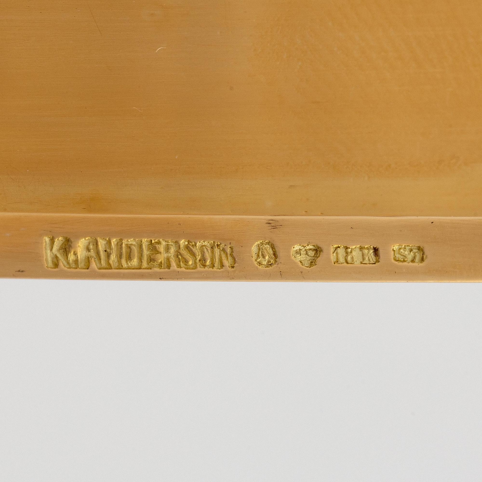 A Swedish 20th century 18ct gold cigarette case, mark of Karl Anderson, Stockholm 1920.
