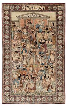 373. A Persian Kerman Laver 'Mashahir' ( 'The rulers of the world') rug, ca 240 x 147 cm.