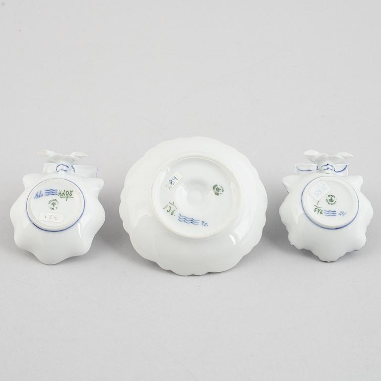 Three 'Blue Fluted' / 'Musselmalet' porcelain matchbox stands, Royal Copenhagen, models 136, 546, 2044, 1898-1923.