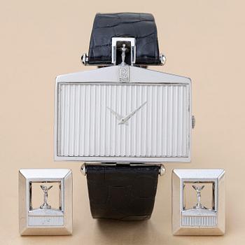 1001. Corum, Spirit of Ecstasy, "Rolls Royce", "Radiator Watch & Cufflinks", "Jumbo", ca 1975.