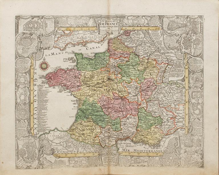 TOBIAS CONARD LOTTER, KOPPARSTICK, "Le Royaume de France" ur Atlas Novus 1770.