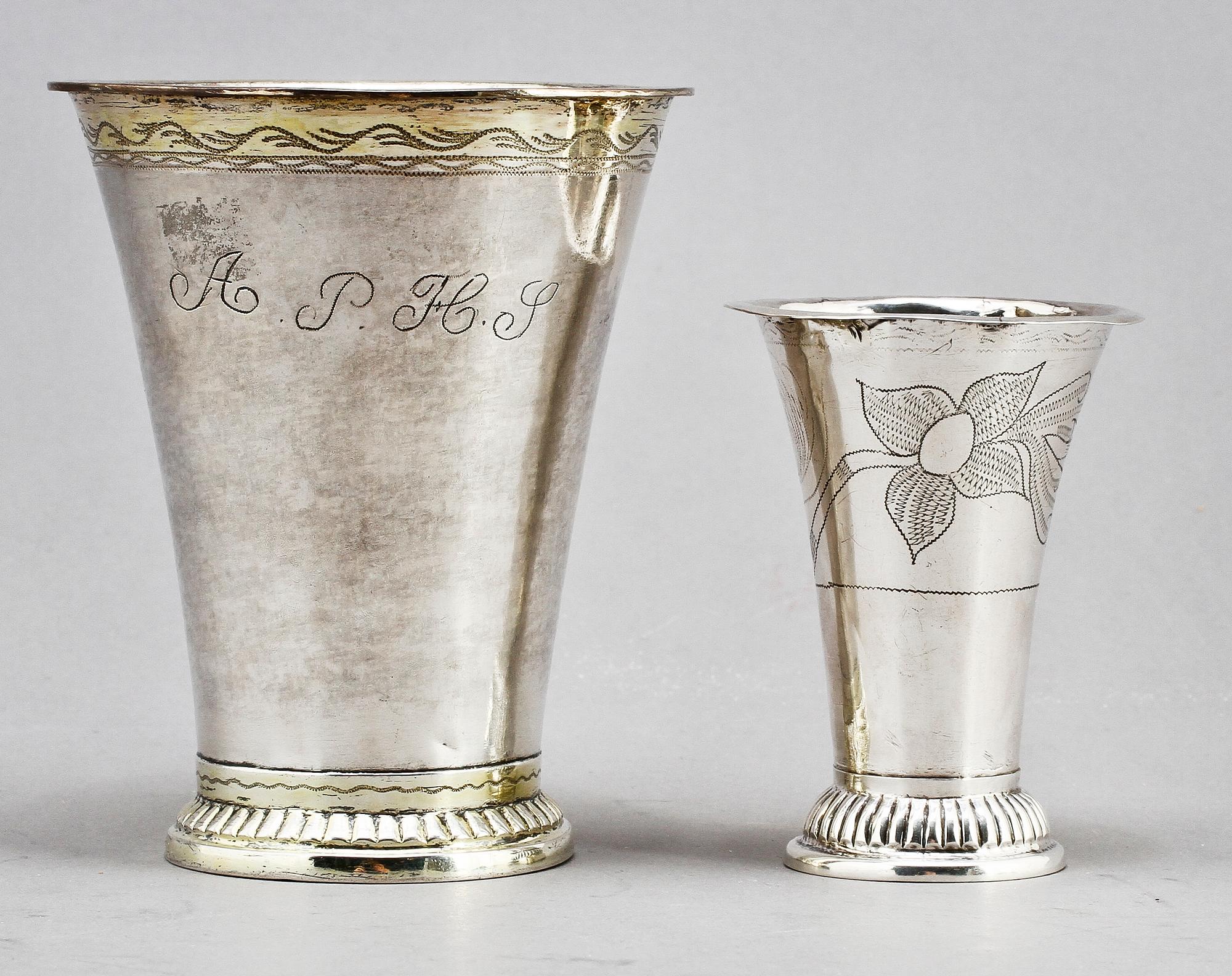 BÄGARE, 2 st, silver, bl a Tornberg, Linköping, 1801. Tot. v. 150 g.