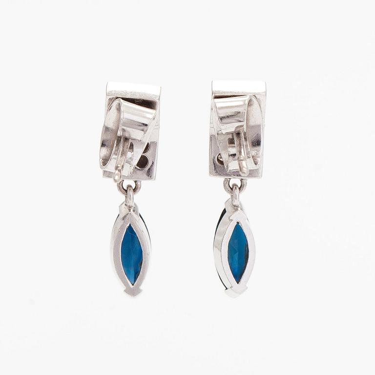 Earrings, 18K white gold with sapphires and small diamonds.