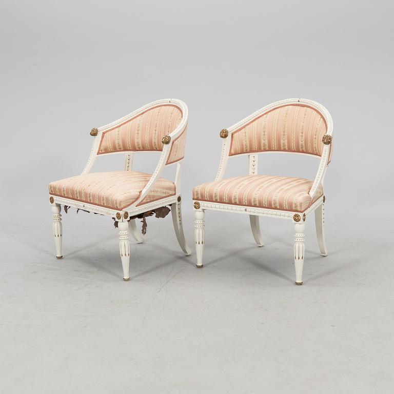 Armchairs 1 pair, late Gustavian style, first half of the 20th century.